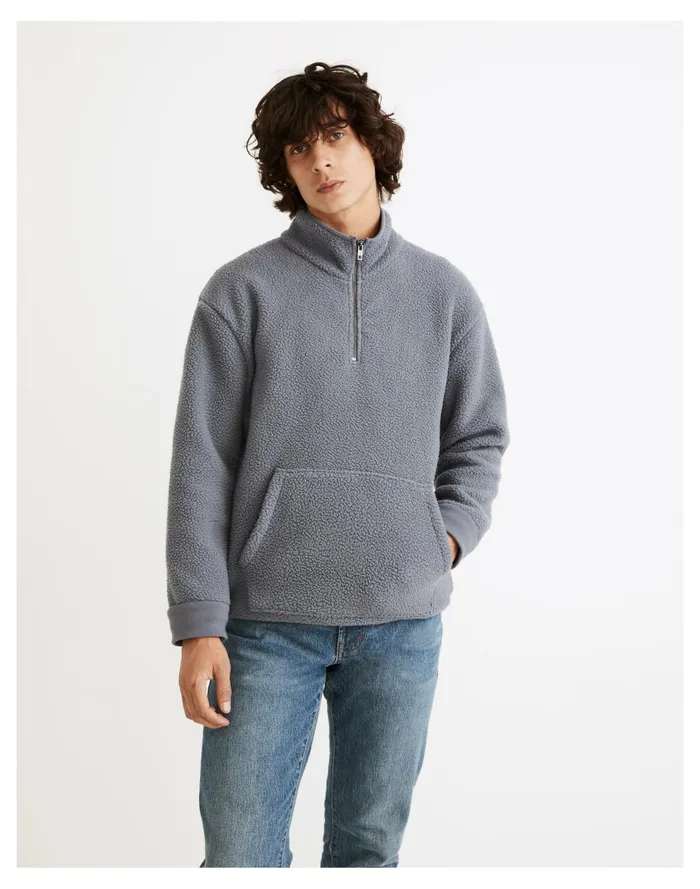 Resourced Sherpa Half Zip Sweatshirt Sunfaded Indigo Men Madewell Sweatshirts and Sweatpants