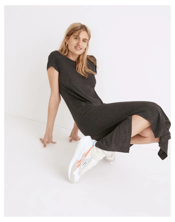 Relaxed Midi Tee Dress Hthr Charcoal Women Madewell Dresses Relaxed Midi Tee Dress Hthr Charcoal Women Madewell Dresses