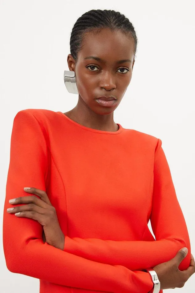 Relaxed Structured Knit Bandage Mini Dress Red Women Karen Millen Dresses