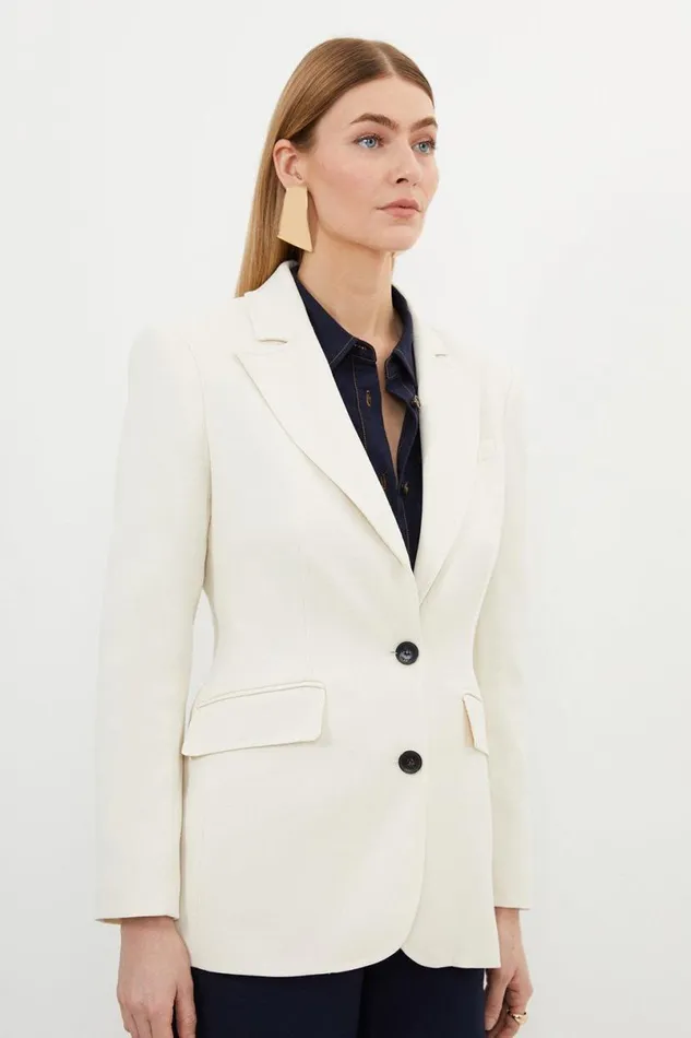 Relaxed Tailored Single Breasted Blazer Cream Women Karen Millen Suits