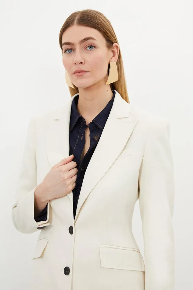 Relaxed Tailored Single Breasted Blazer Cream Women Karen Millen Suits