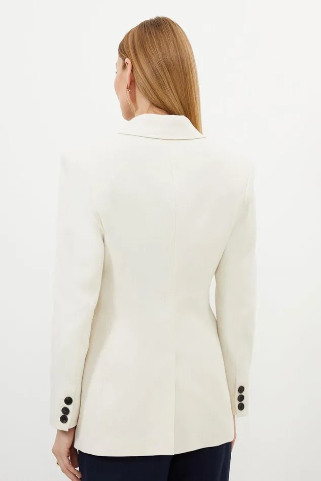 Relaxed Tailored Single Breasted Blazer Cream Women Karen Millen Suits