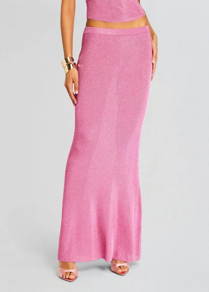 Retrofete Bottoms Harmony Metallic Knit Maxi Skirt Bubblegum Pink 8211 Women