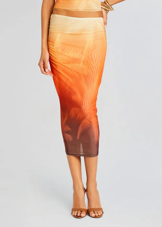 Retrofete Bottoms Nia Mesh Midi Skirt Sunset Palm 8211 Women