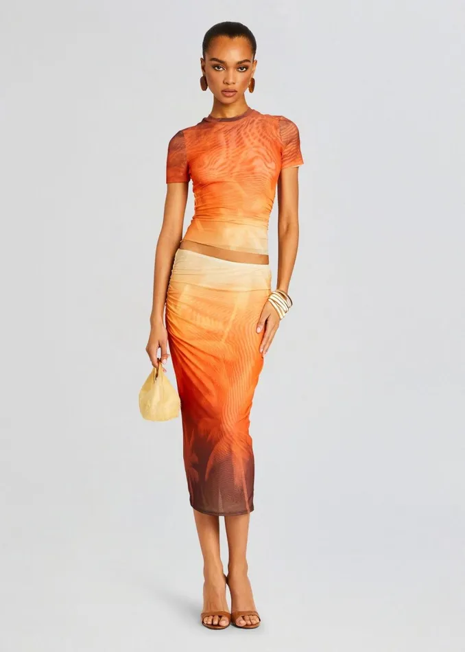 Retrofete Bottoms Nia Mesh Midi Skirt Sunset Palm 8211 Women
