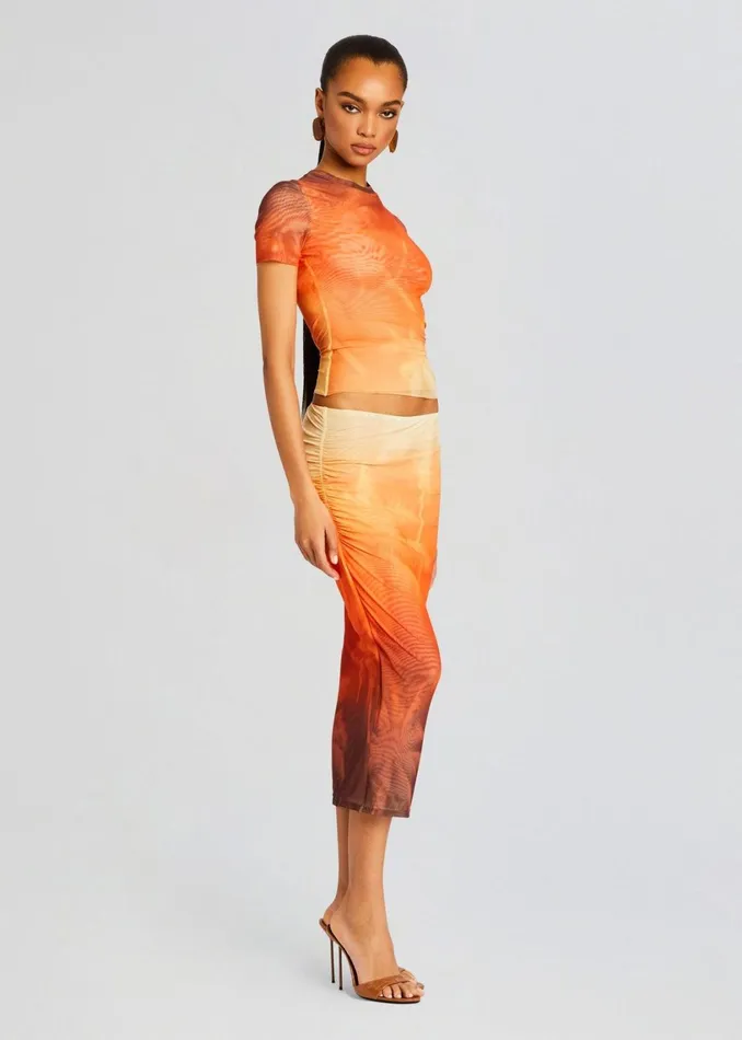 Retrofete Bottoms Nia Mesh Midi Skirt Sunset Palm 8211 Women