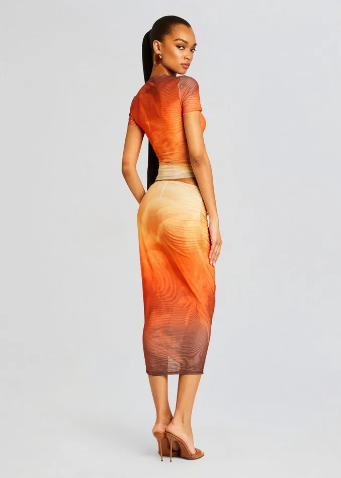 Retrofete Bottoms Nia Mesh Midi Skirt Sunset Palm 8211 Women