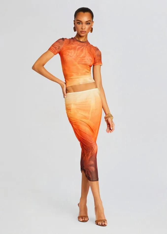 Retrofete Bottoms Nia Mesh Midi Skirt Sunset Palm 8211 Women