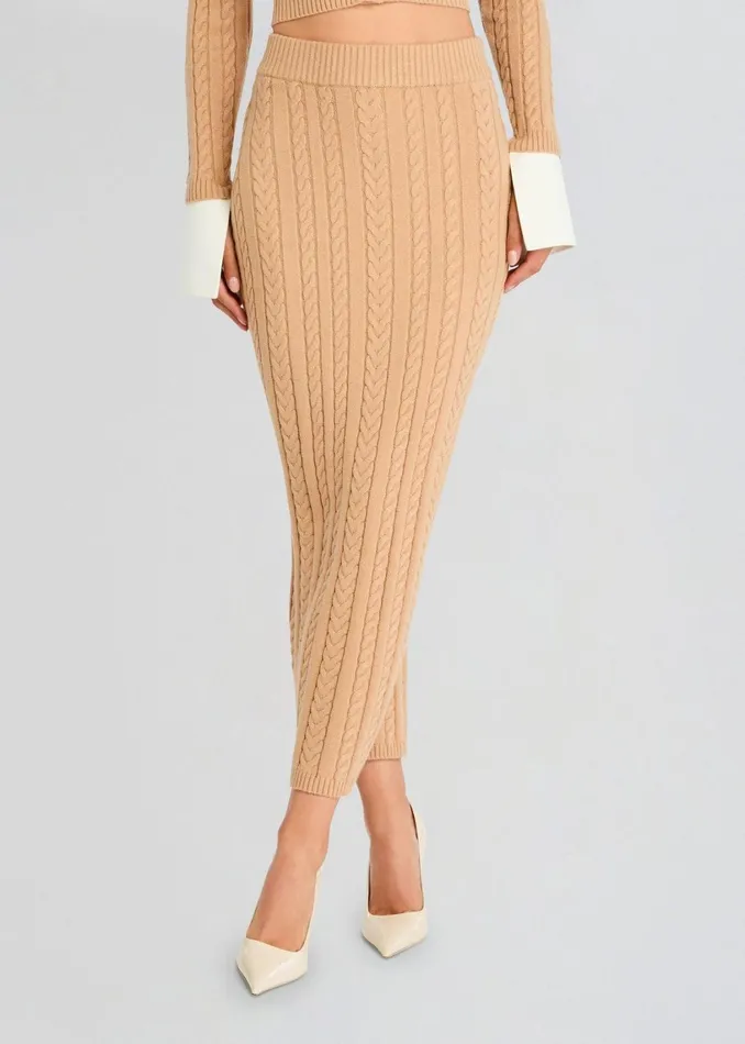 Retrofete Bottoms Prunella Cable Knit Skirt Tan 8211 Women