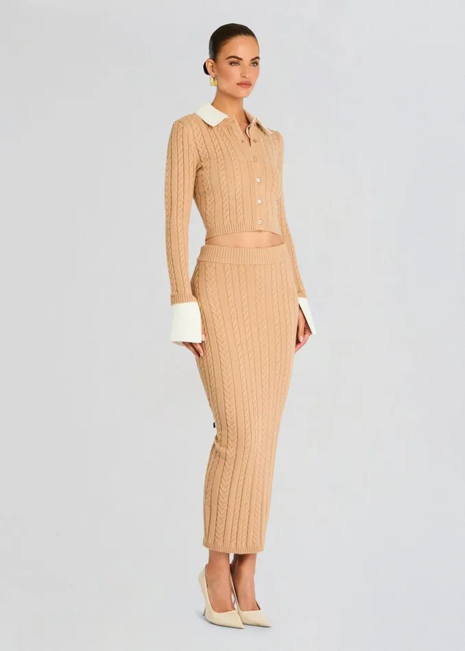 Retrofete Bottoms Prunella Cable Knit Skirt Tan 8211 Women