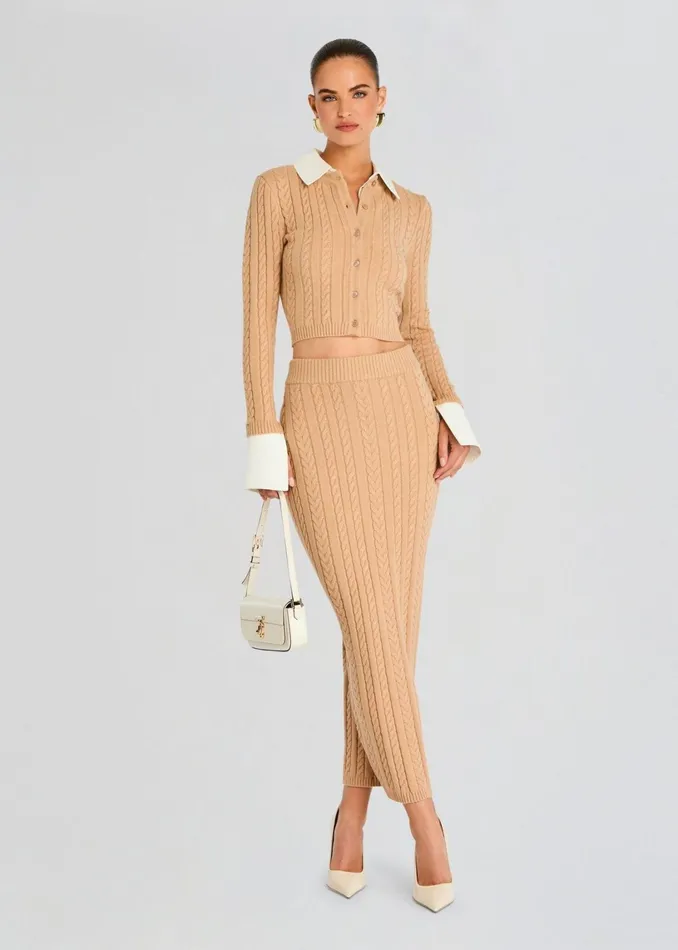 Retrofete Bottoms Prunella Cable Knit Skirt Tan 8211 Women