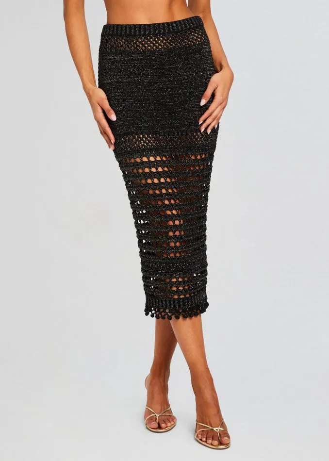 Retrofete Bottoms Raya Knit Crochet Skirt Blackgold 8211 Women