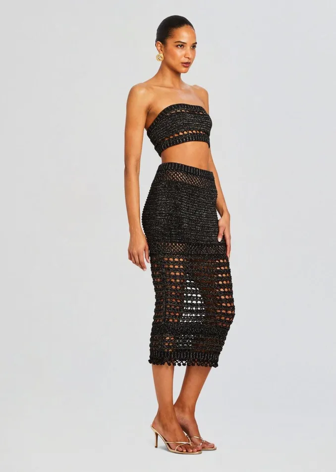 Retrofete Bottoms Raya Knit Crochet Skirt Blackgold 8211 Women