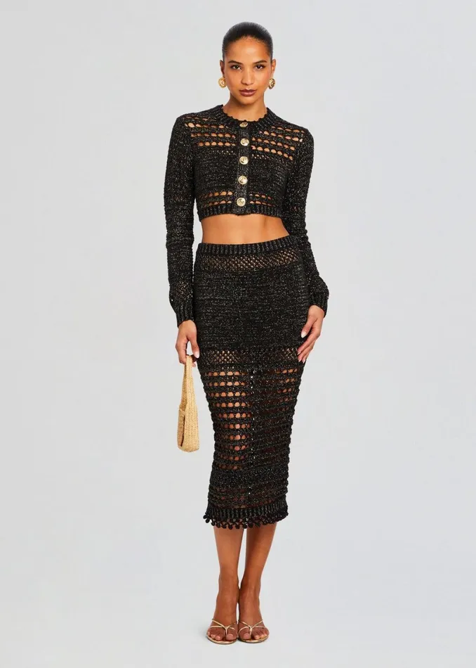 Retrofete Bottoms Raya Knit Crochet Skirt Blackgold 8211 Women