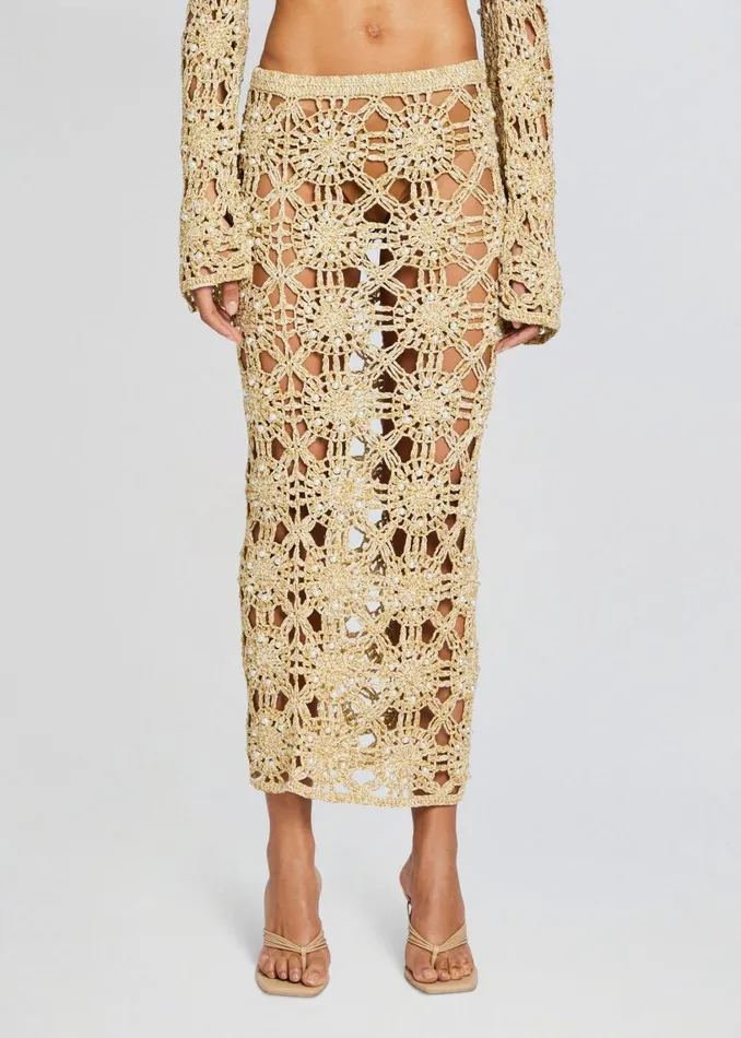 Retrofete Bottoms Sofie Knit Crochet Skirt Metallic Gold 8211 Women