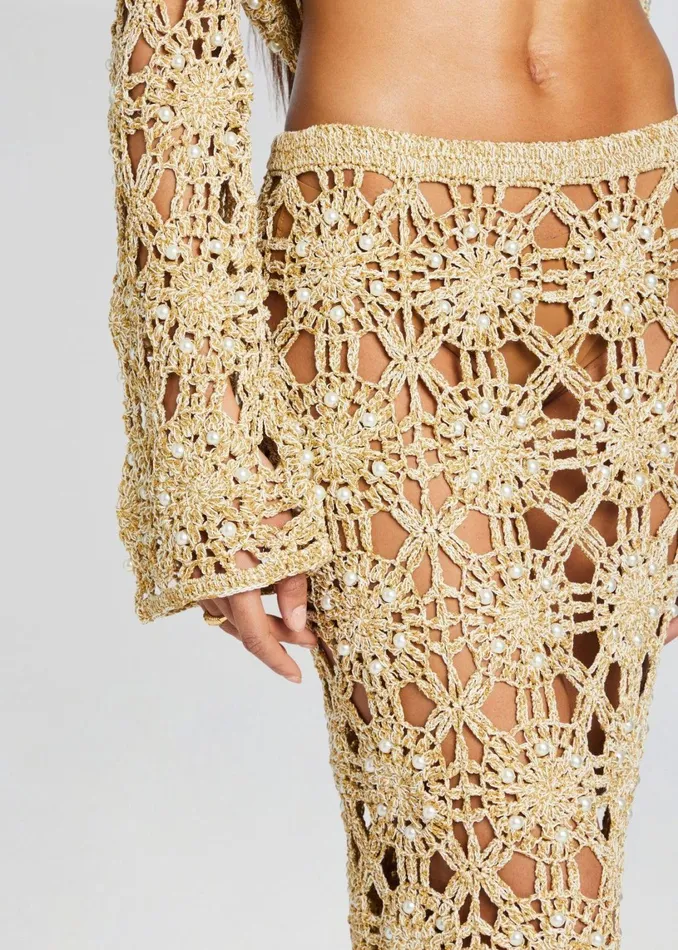 Retrofete Bottoms Sofie Knit Crochet Skirt Metallic Gold 8211 Women