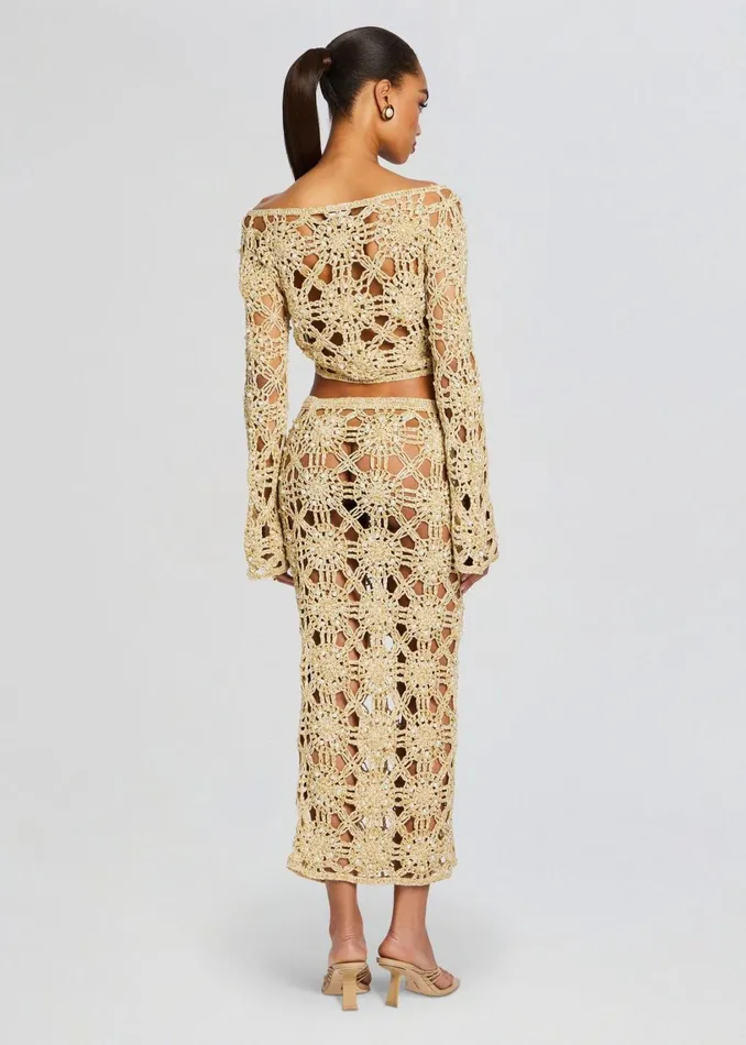 Retrofete Bottoms Sofie Knit Crochet Skirt Metallic Gold 8211 Women