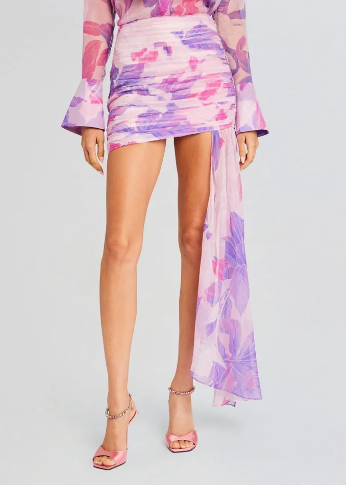 Retrofete Bottoms Sonya Silk Chiffon Skirt Lavender Botanical 8211 Women