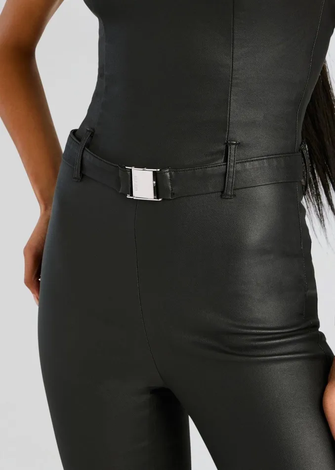 Retrofete Denim Vice Slim Flare Coated Jumpsuit Coated Black 8211 Women