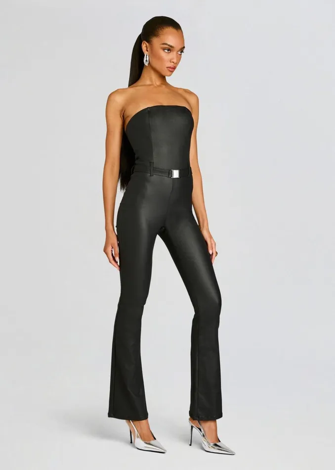 Retrofete Denim Vice Slim Flare Coated Jumpsuit Coated Black 8211 Women
