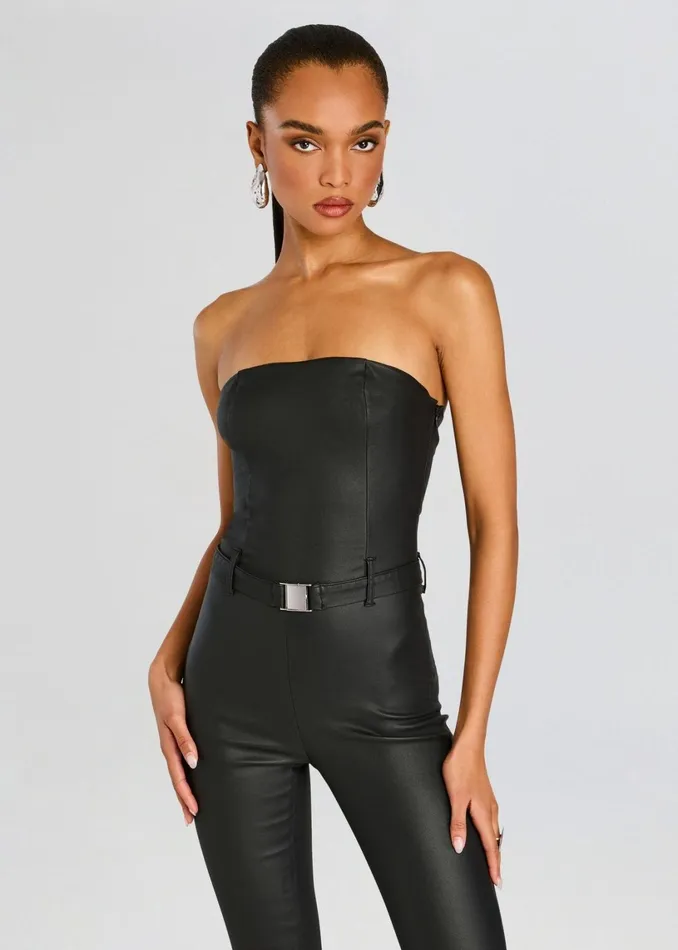 Retrofete Denim Vice Slim Flare Coated Jumpsuit Coated Black 8211 Women