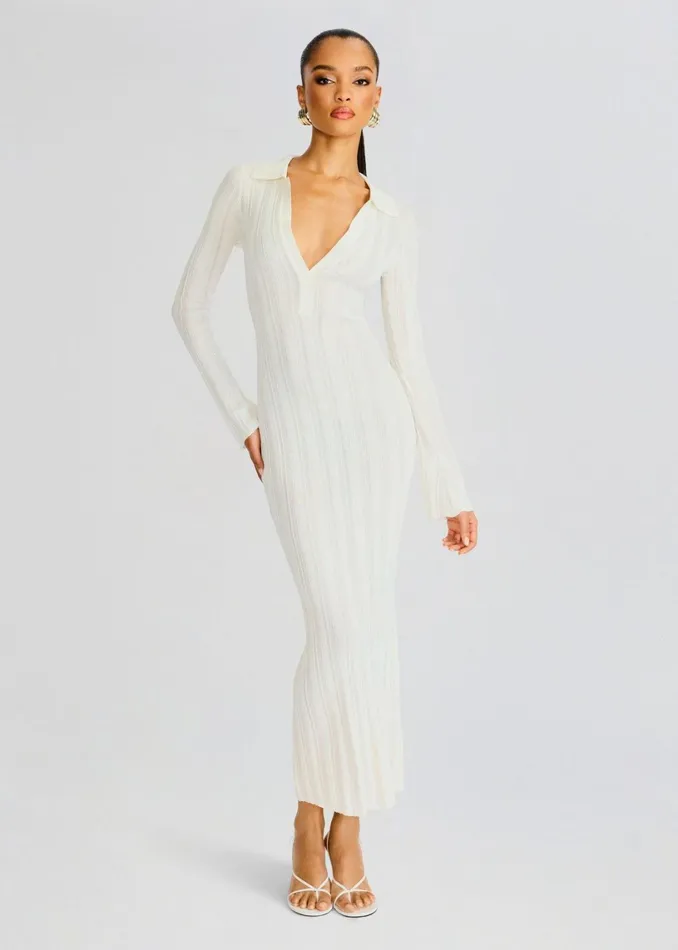 Retrofete Dresses Azula Rib Knit Maxi Dress Porcelain 8211 Women