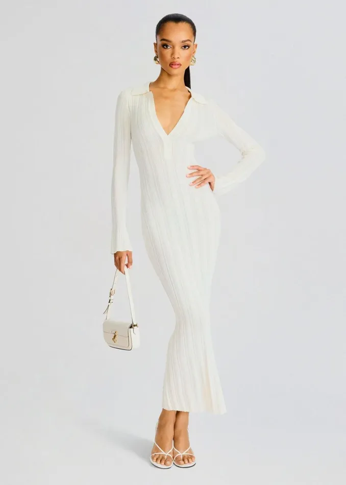 Retrofete Dresses Azula Rib Knit Maxi Dress Porcelain 8211 Women