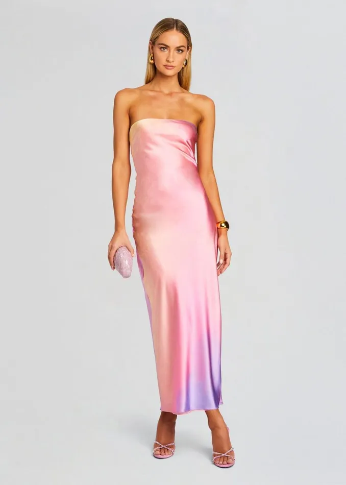 Retrofete Dresses Cerith Silk Strapless Midi Dress Sunset Tie Dye 8211 Women