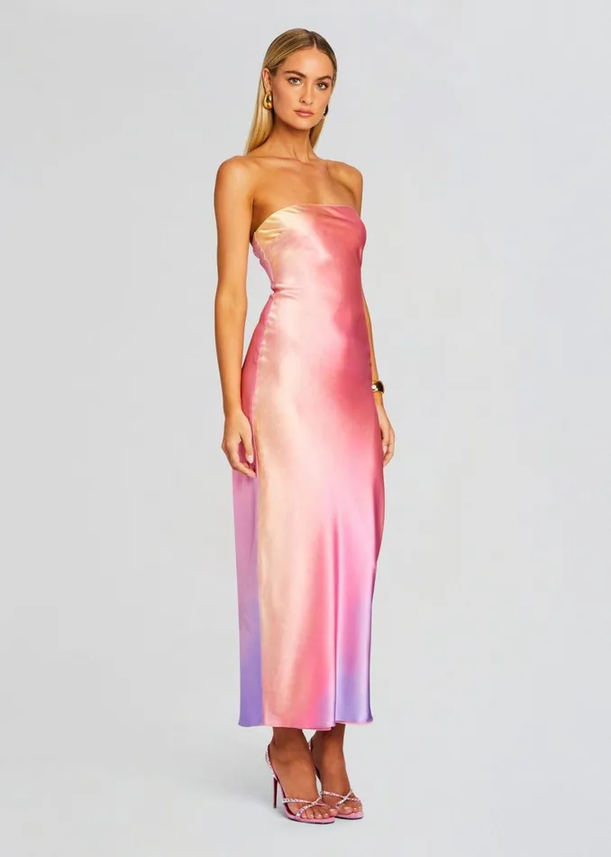 Retrofete Dresses Cerith Silk Strapless Midi Dress Sunset Tie Dye 8211 Women Retrofete Dresses Cerith Silk Strapless Midi Dress Sunset Tie Dye 8211 Women