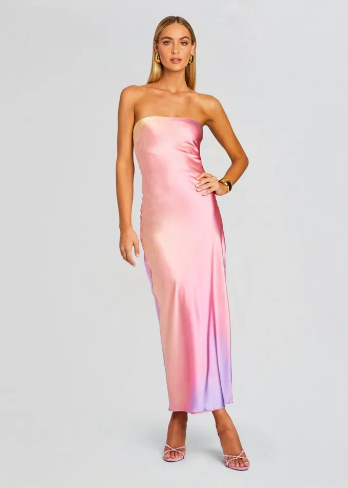 Retrofete Dresses Cerith Silk Strapless Midi Dress Sunset Tie Dye 8211 Women Retrofete Dresses Cerith Silk Strapless Midi Dress Sunset Tie Dye 8211 Women