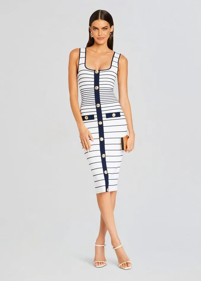 Retrofete Dresses Lyle Knit Dress Whitemetallic Navy 8211 Women