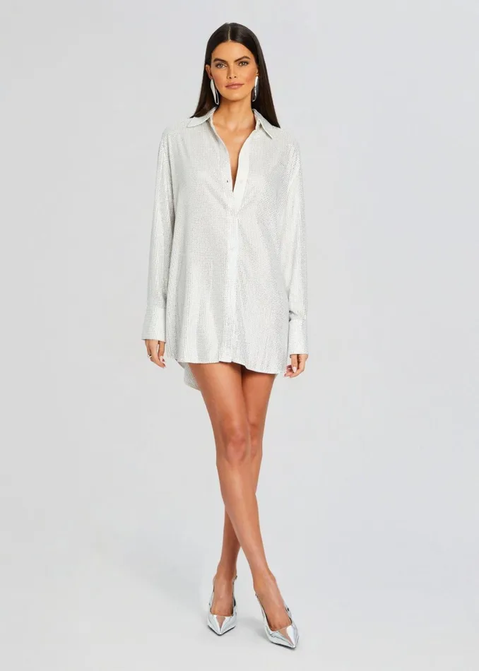 Retrofete Dresses Maddox Embellished Shirt Dress Whitesilver 8211 Women