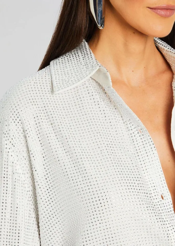 Retrofete Dresses Maddox Embellished Shirt Dress Whitesilver 8211 Women