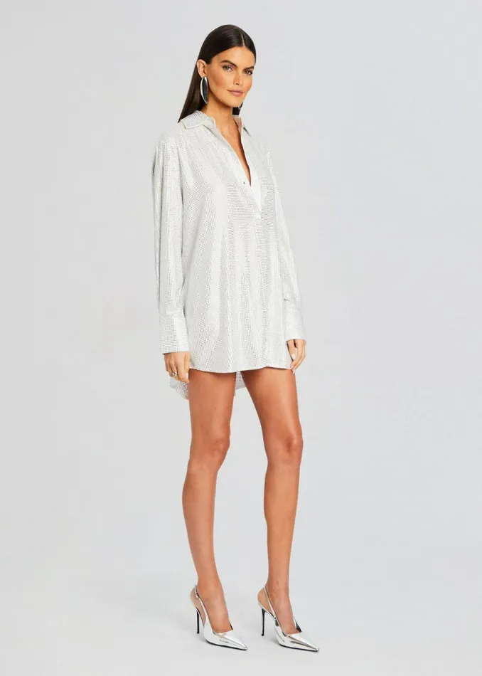Retrofete Dresses Maddox Embellished Shirt Dress Whitesilver 8211 Women
