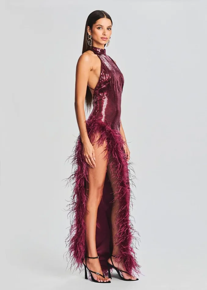 Retrofete Dresses Vixen Sequin Feather Dress Cabernet 8211 Women
