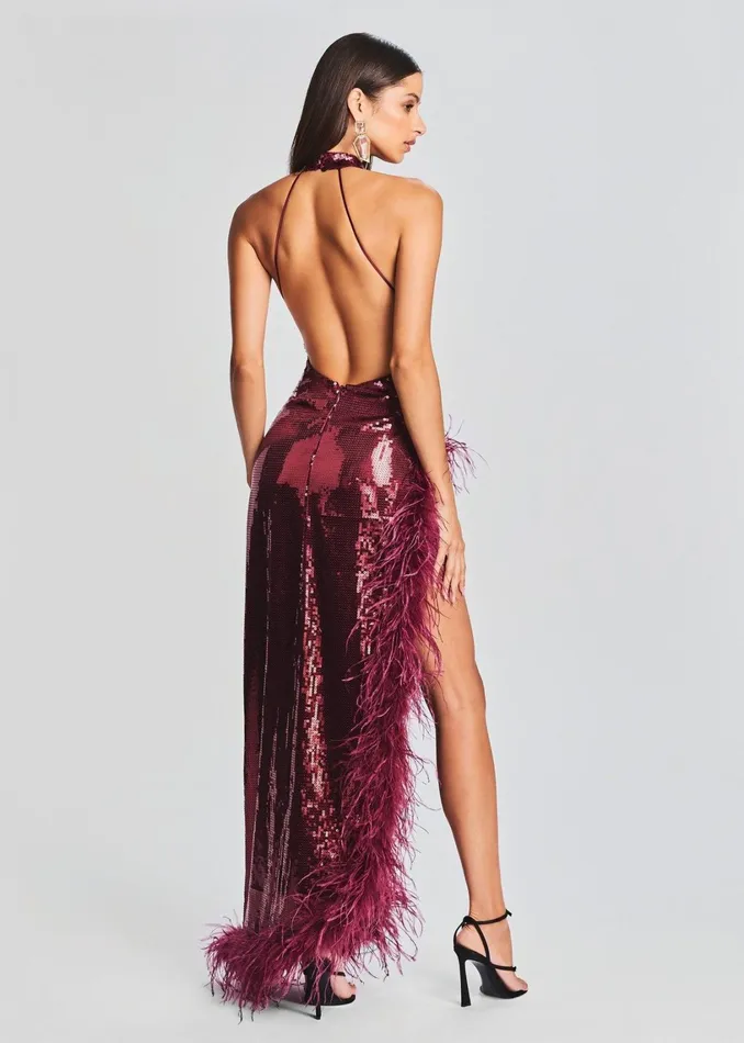 Retrofete Dresses Vixen Sequin Feather Dress Cabernet 8211 Women