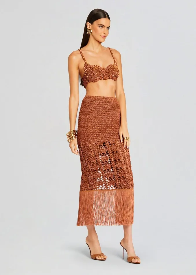 Retrofete Tops Bellini Crochet Top Metallic Brown 8211 Women
