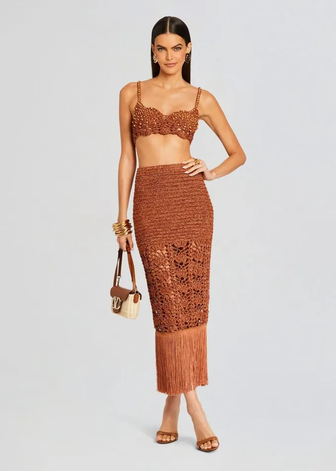 Retrofete Tops Bellini Crochet Top Metallic Brown 8211 Women