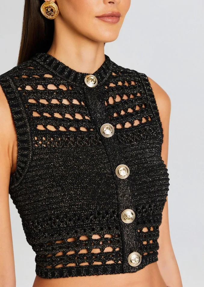 Retrofete Tops Delma Knit Crochet Top Blackgold 8211 Women