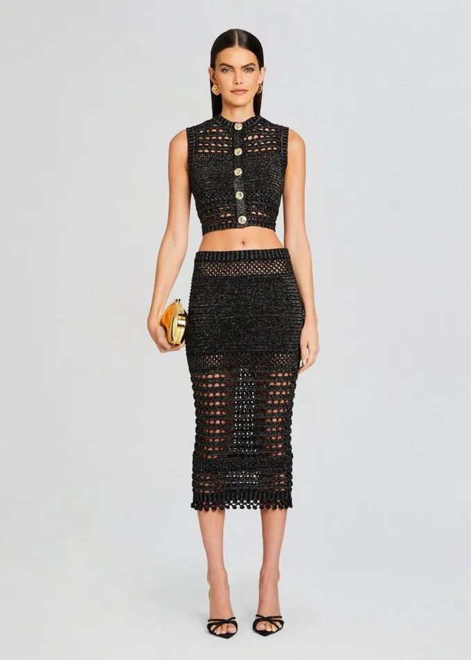 Retrofete Tops Delma Knit Crochet Top Blackgold 8211 Women