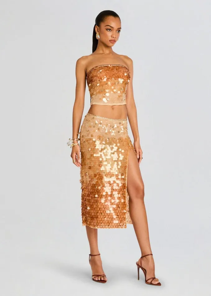 Retrofete Tops Janelle Sequin Top Lightchampagnebrown 8211 Women