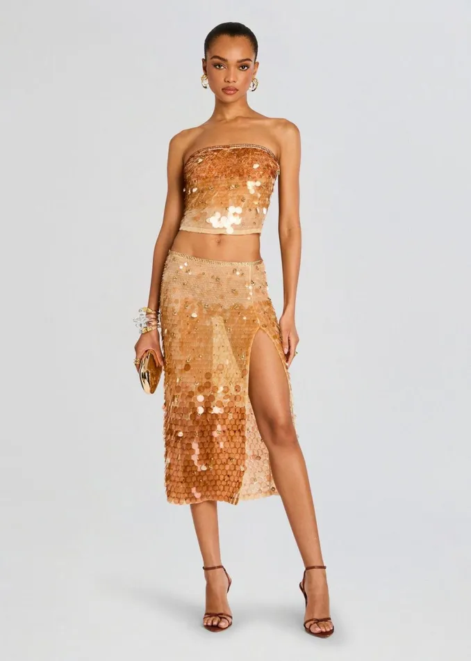 Retrofete Tops Janelle Sequin Top Lightchampagnebrown 8211 Women
