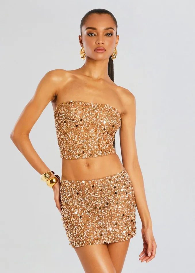 Retrofete Tops Marlie Sequin Top Caramel 8211 Women