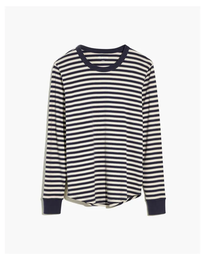 Ribbed Long Sleeve Relaxed Tee In Stripe Dark Baltic Stripe Men Madewell Tees Ribbed Long Sleeve Relaxed Tee In Stripe Dark Baltic Stripe Men Madewell Tees