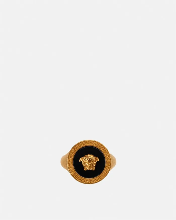 Rings WomenMen Versace Enamel Medusa Ring Blackgold
