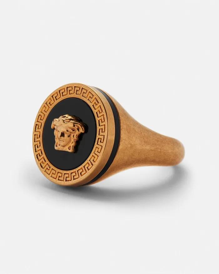 Rings WomenMen Versace Enamel Medusa Ring Blackgold
