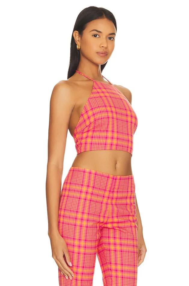 Rodeo Crop Top Pink and Orange Plaid Women Lovers Friends Tops Rodeo Crop Top Pink and Orange Plaid Women Lovers Friends Tops