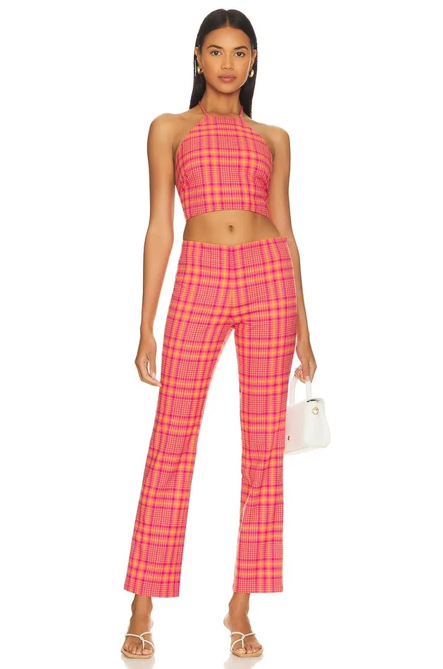 Rodeo Crop Top Pink and Orange Plaid Women Lovers Friends Tops Rodeo Crop Top Pink and Orange Plaid Women Lovers Friends Tops