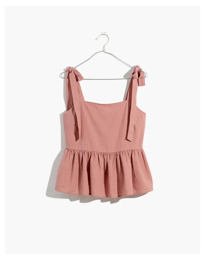 Rosalie Tie Strap Top In Textured Gingham Faded Mauve Women Madewell Tops and Shirts Rosalie Tie Strap Top In Textured Gingham Faded Mauve Women Madewell Tops and Shirts