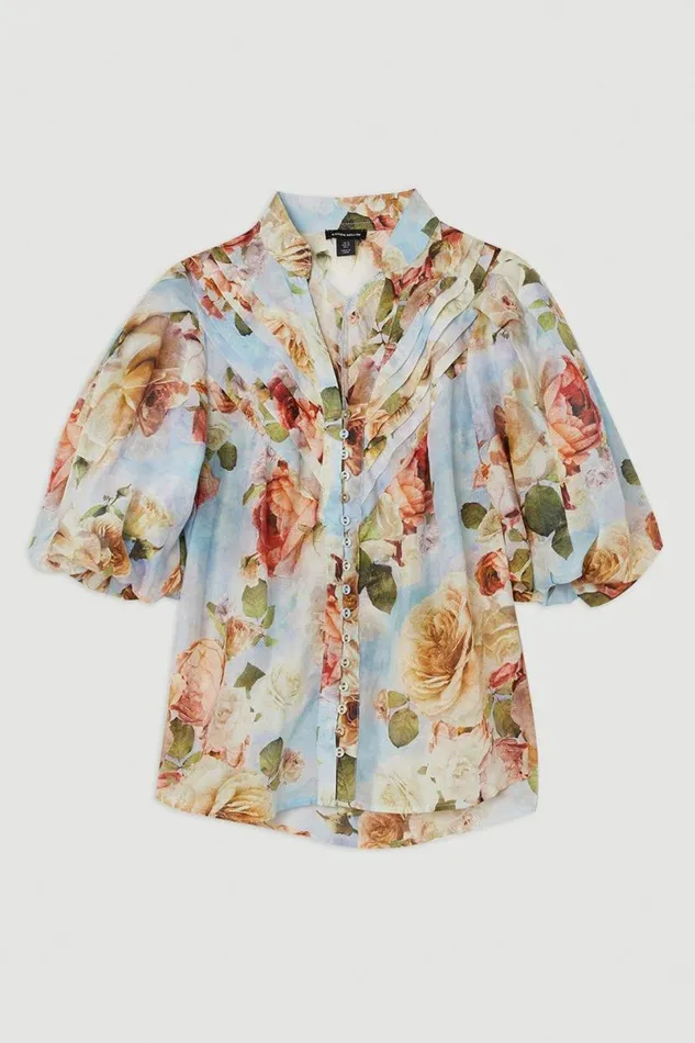 Rose Floral Silk Cotton Woven Blouse Floral Women Karen Millen Tops